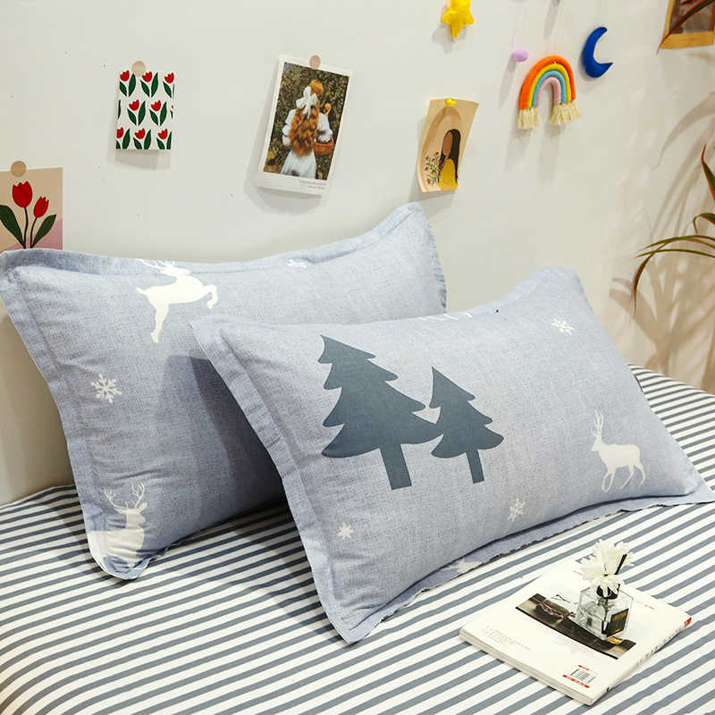 3/4pcs Fashion Christmas Elk Deer Print Duvet Cover Set (NO Duvet&Pillow) Washed Cotton Cozy Durable Bedding Sets without quilt pillow