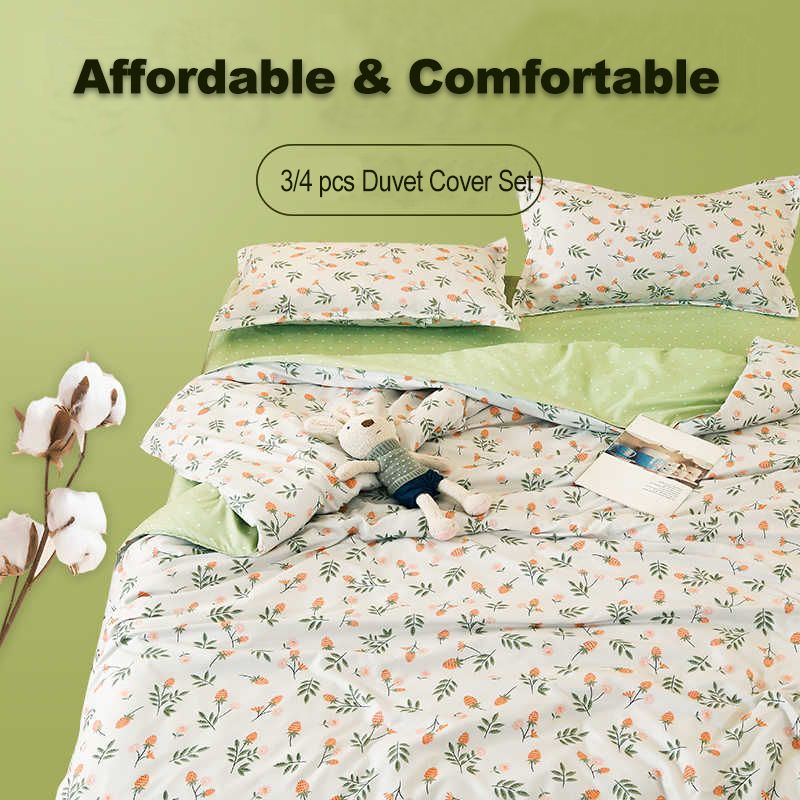 3/4pcs 100% Washed Cotton Duvet Cover Set (NO Duvet&Pillow) Flower Printed Autumn Comforter Cover Set Twin Size Soft Breathable Bedding Set