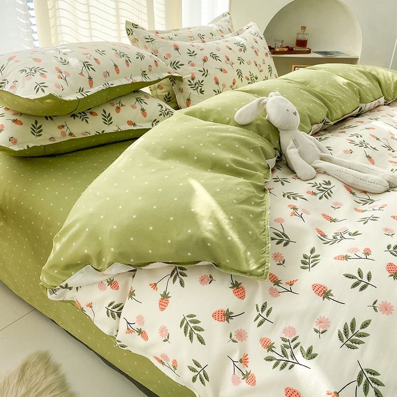 3/4pcs 100% Washed Cotton Duvet Cover Set (NO Duvet&Pillow) Flower Printed Autumn Comforter Cover Set Twin Size Soft Breathable Bedding Set