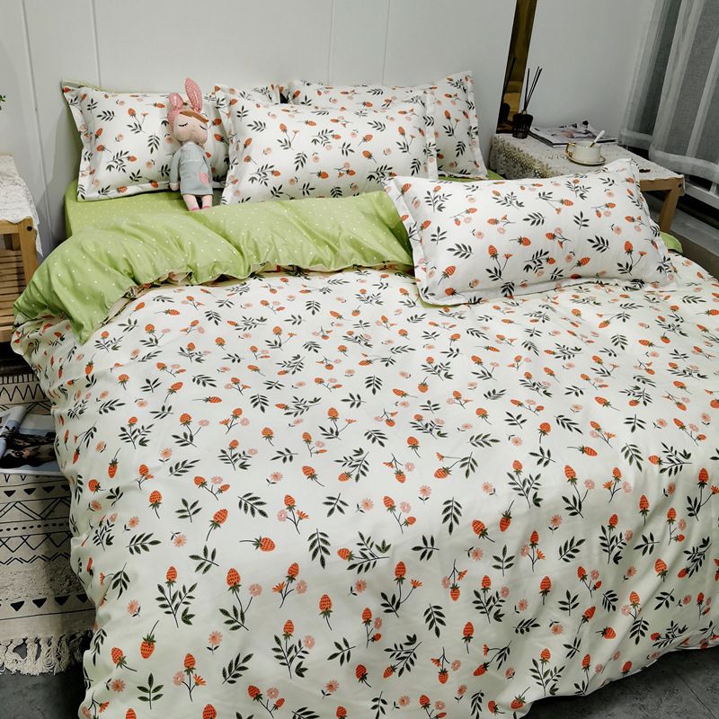 3/4pcs 100% Washed Cotton Duvet Cover Set (NO Duvet&Pillow) Flower Printed Autumn Comforter Cover Set Twin Size Soft Breathable Bedding Set