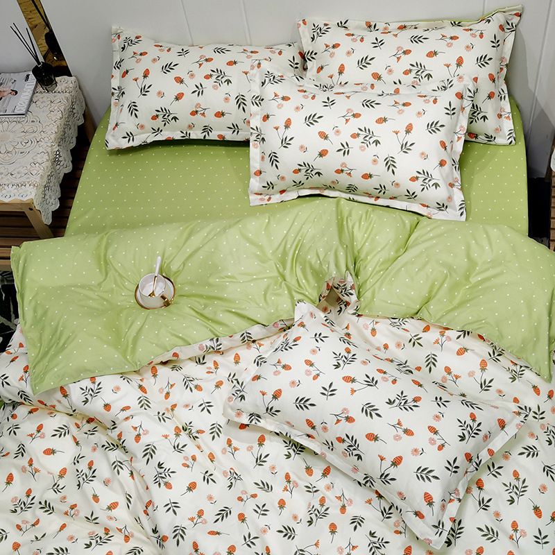 3/4pcs 100% Washed Cotton Duvet Cover Set (NO Duvet&Pillow) Flower Printed Autumn Comforter Cover Set Twin Size Soft Breathable Bedding Set