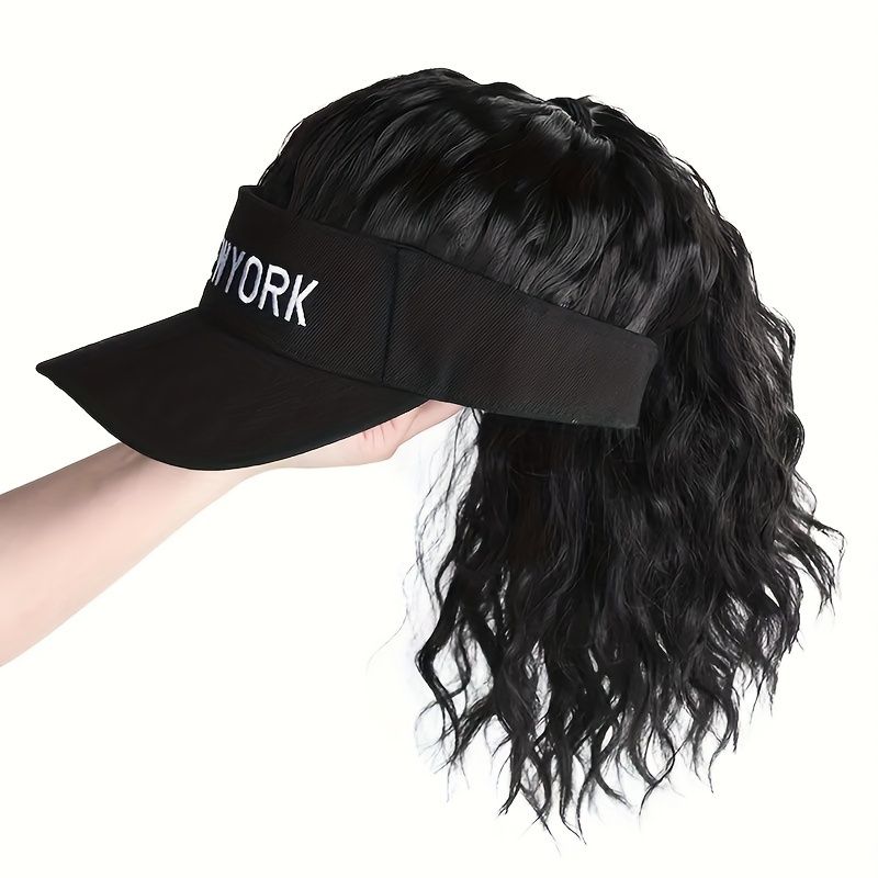 Women's Adjustable Baseball Cap Wig With Synthetic Curly Ponytail Extension Sporty Style Visor Hat