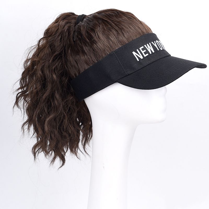 Women's Adjustable Baseball Cap Wig With Synthetic Curly Ponytail Extension Sporty Style Visor Hat