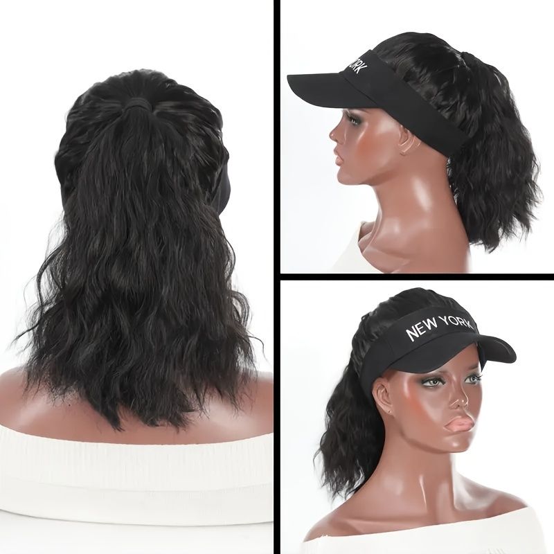 Women's Adjustable Baseball Cap Wig With Synthetic Curly Ponytail Extension Sporty Style Visor Hat