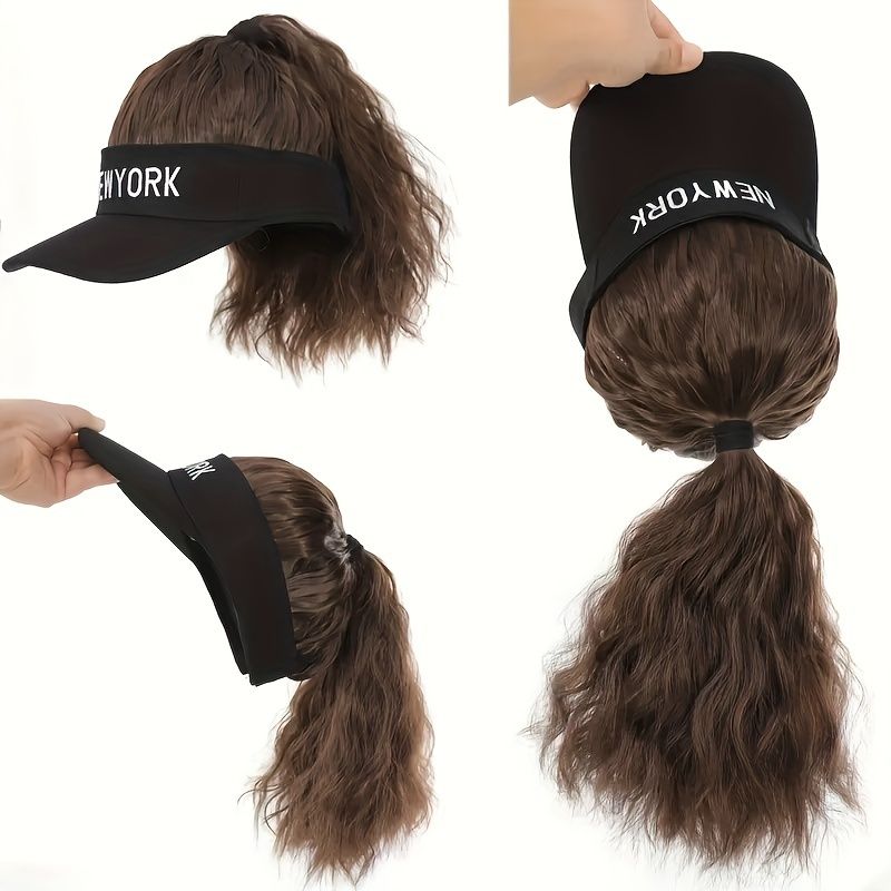 Women's Adjustable Baseball Cap Wig With Synthetic Curly Ponytail Extension Sporty Style Visor Hat