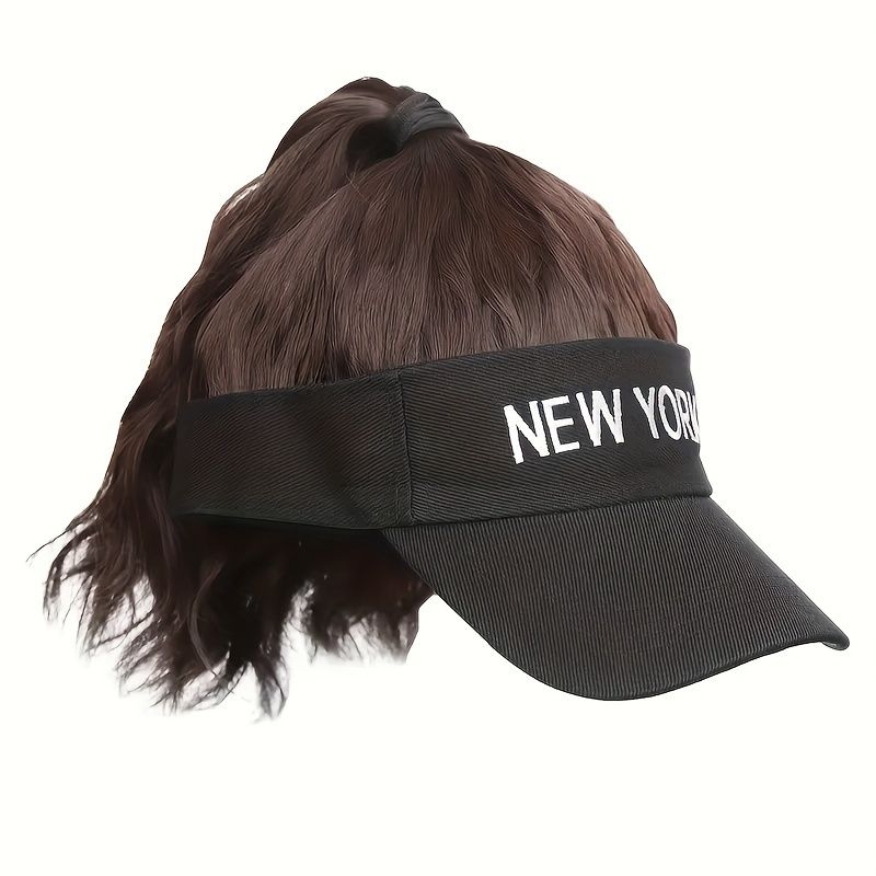 Women's Adjustable Baseball Cap Wig With Synthetic Curly Ponytail Extension Sporty Style Visor Hat