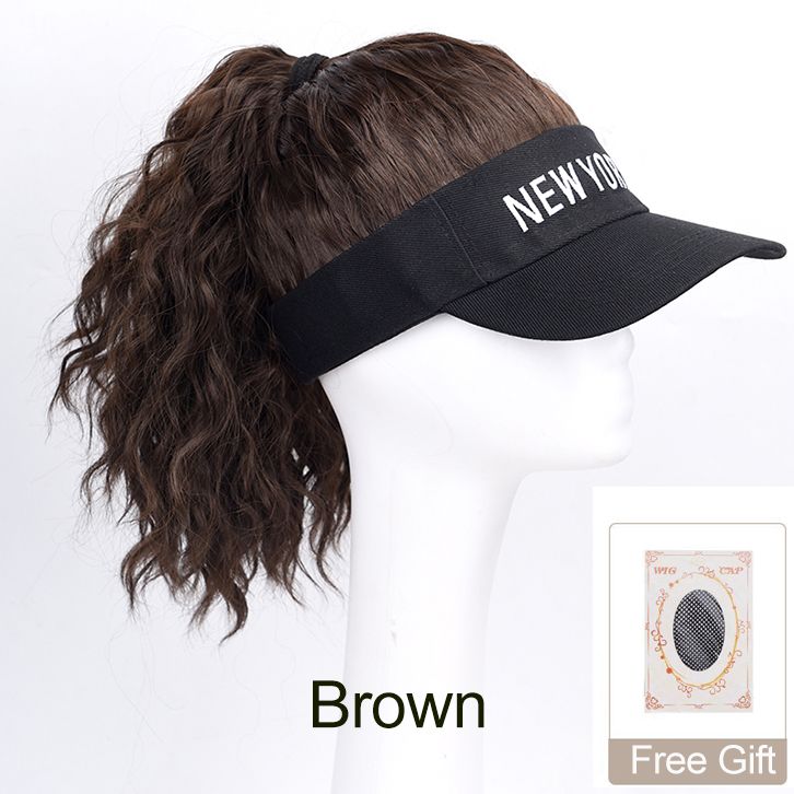 Women's Adjustable Baseball Cap Wig With Synthetic Curly Ponytail Extension Sporty Style Visor Hat
