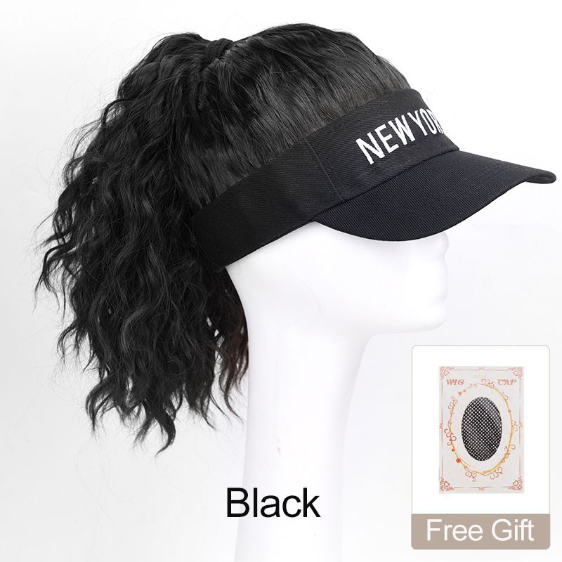 Women's Adjustable Baseball Cap Wig With Synthetic Curly Ponytail Extension Sporty Style Visor Hat
