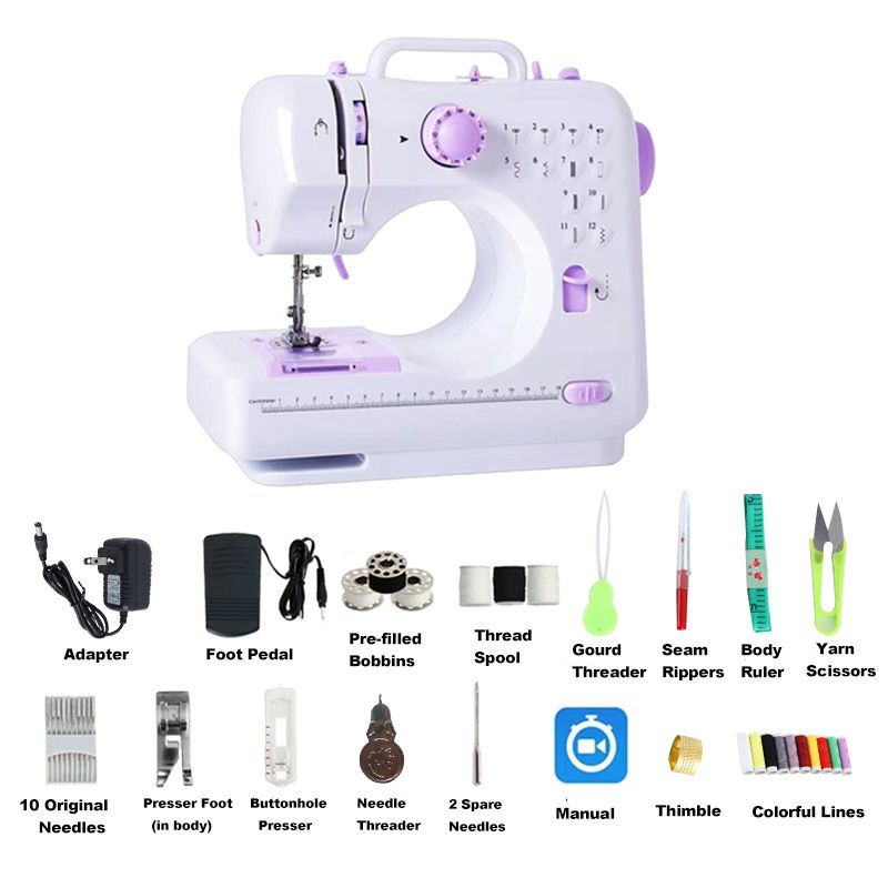 Home Mini Sewing Machine for Beginners 12 Built-in Stitches with Reverse Sewing with Accessory Kit Presser Foot Pedal