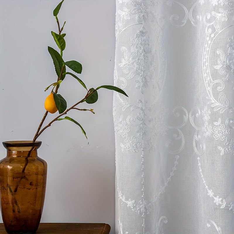 1pc White Embroidered Perforated Curtain Hanging Basket Semi Shading Living Room Bedroom Decoration