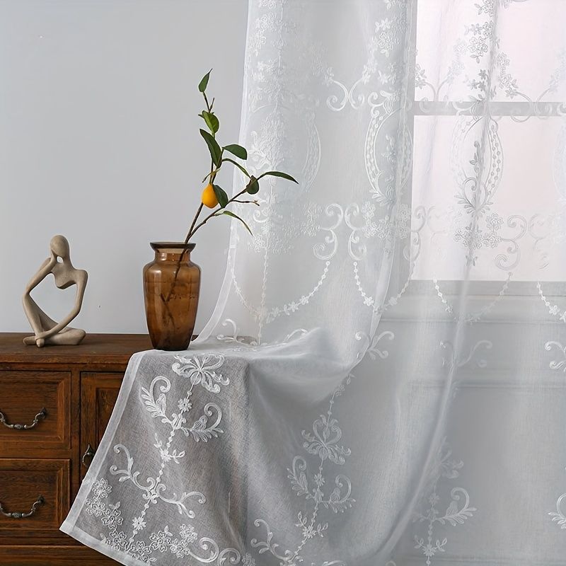1pc White Embroidered Perforated Curtain Hanging Basket Semi Shading Living Room Bedroom Decoration