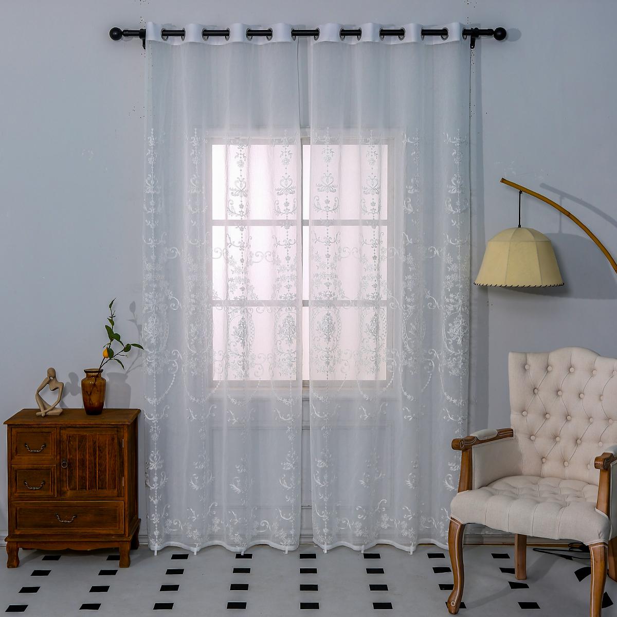 1pc White Embroidered Perforated Curtain Hanging Basket Semi Shading Living Room Bedroom Decoration