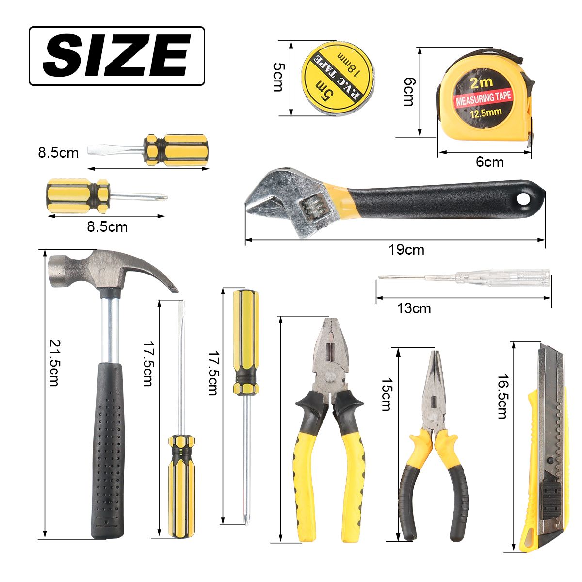 13 PCS Tools Set General House Hold Hand Tool Kit with Plastic Toolbox Storage Case Used to Car repair And home Repair