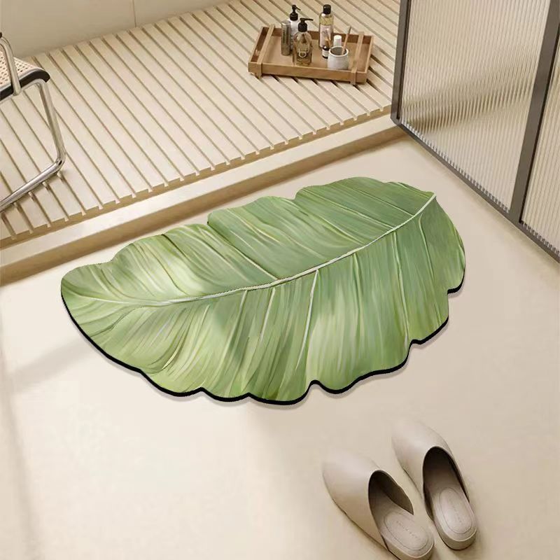 Green Leaf Bathroom Mat Super Absorbent Diatom Mud Carpet Non Slip Area Rugs for Home Living Room