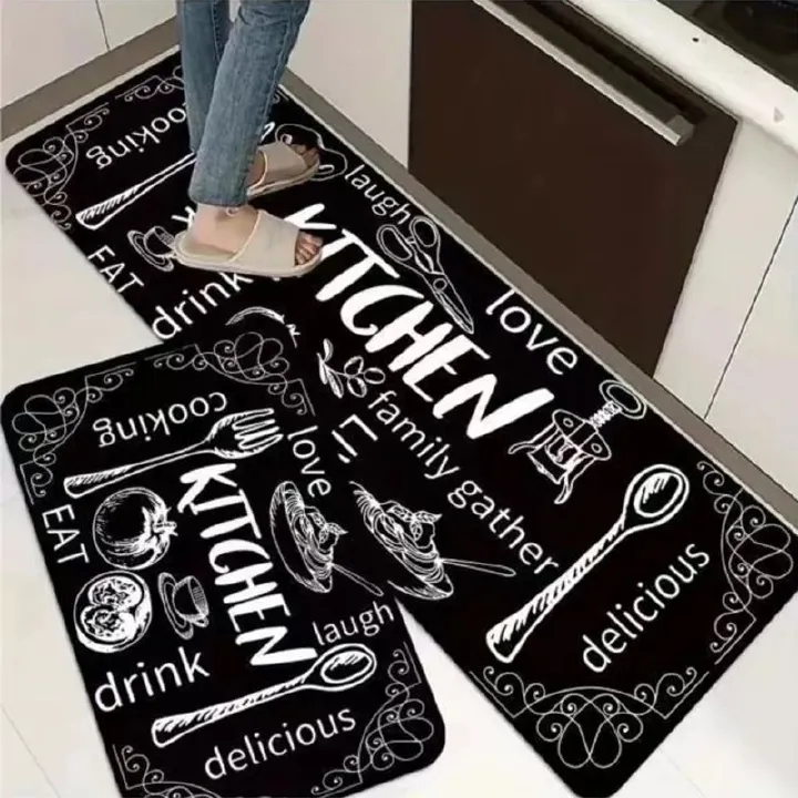 2pcs Anti Fatigue Kitchen Rug Set Floor Carpet Long Strip Door Mat Anti-slip Absorbent Oil Absorption Household Rug for Sink,Laundry Room