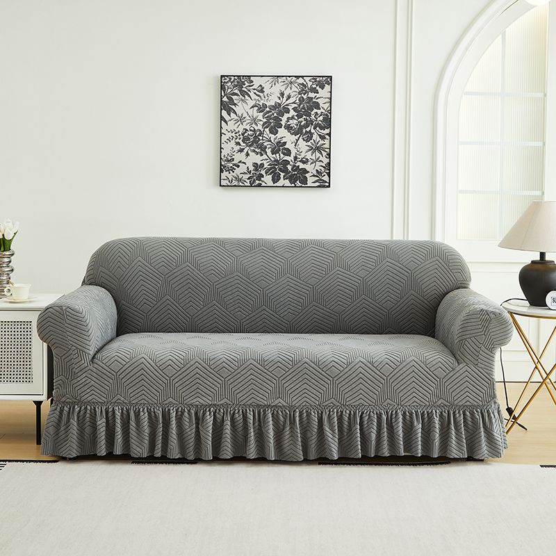 1pc Jacquard Sofa Cover with Skirt Splash can be easily removed Couch Cover Protector of Bench with Armrest
