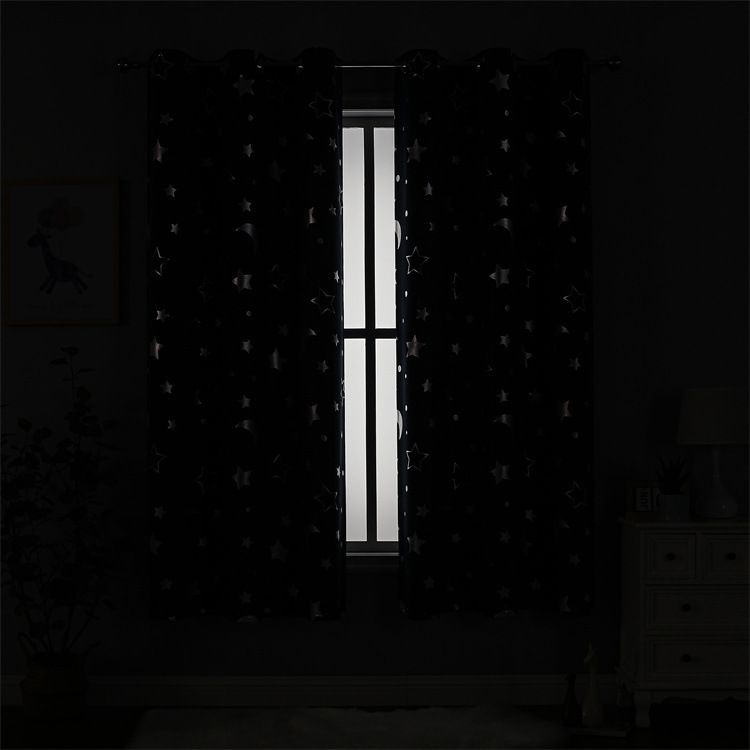 1pc Navy Blue Star Blackout Curtains Room Darkening Themed Insulated Space Curtains with Silver Star Moon Grommet Thermal Insulating Drapes