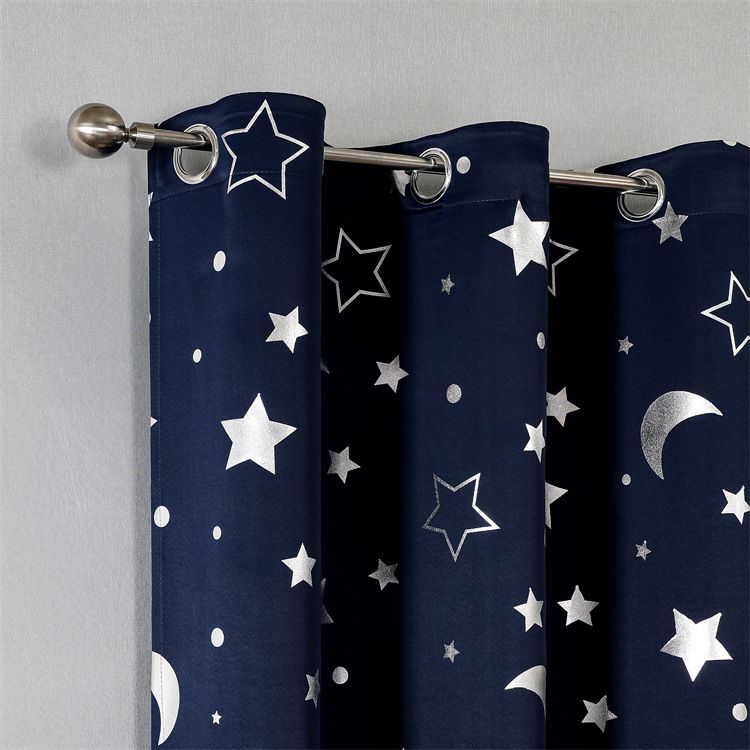 1pc Navy Blue Star Blackout Curtains Room Darkening Themed Insulated Space Curtains with Silver Star Moon Grommet Thermal Insulating Drapes