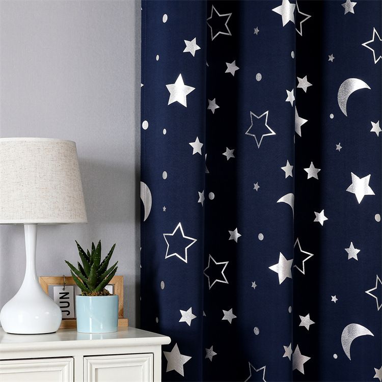 1pc Navy Blue Star Blackout Curtains Room Darkening Themed Insulated Space Curtains with Silver Star Moon Grommet Thermal Insulating Drapes