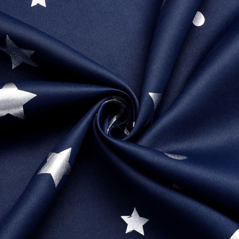 1pc Navy Blue Star Blackout Curtains Room Darkening Themed Insulated Space Curtains with Silver Star Moon Grommet Thermal Insulating Drapes
