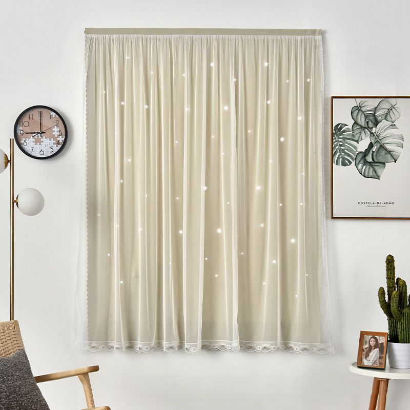 1pc Easy Install Punch-Free Lace Star Curtains Windows Bedroom Blackout Curtains  Thermal Insulated Kitchen Room Small Drapes