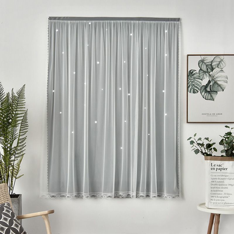 1pc Easy Install Punch-Free Lace Star Curtains Windows Bedroom Blackout Curtains  Thermal Insulated Kitchen Room Small Drapes