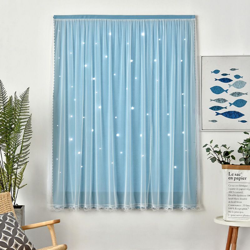 1pc Easy Install Punch-Free Lace Star Curtains Windows Bedroom Blackout Curtains  Thermal Insulated Kitchen Room Small Drapes