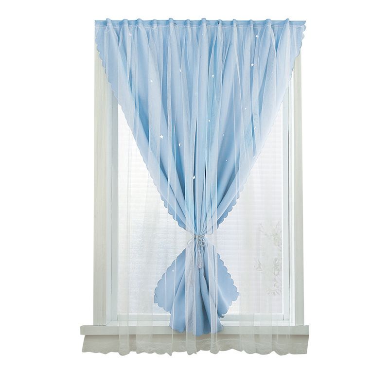 1pc Easy Install Punch-Free Lace Star Curtains Windows Bedroom Blackout Curtains  Thermal Insulated Kitchen Room Small Drapes