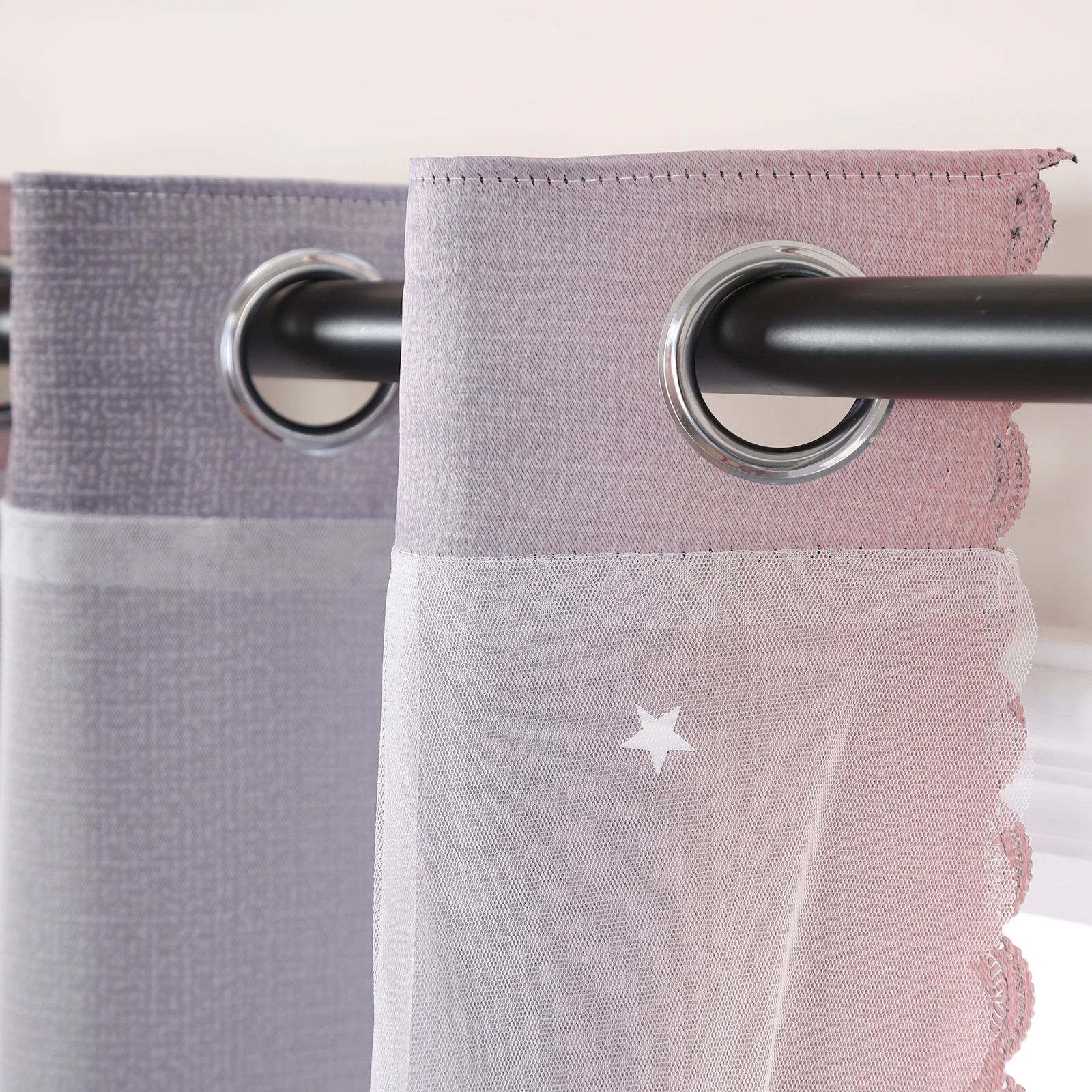 1pc Rainbow Ombre Star Cutouts Blackout Curtains High Blackout Curtains Grommet Top Double Layer Sheer Overlay Window Treatment
