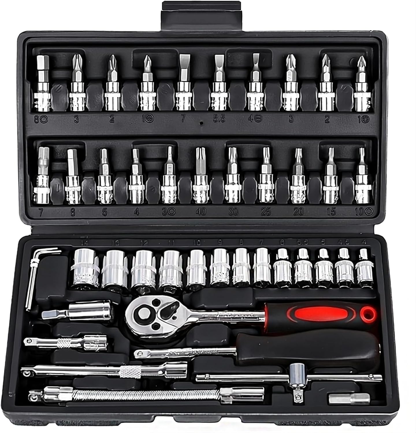46Pcs Car Repair Tool Kit 1/4-Inch Socket Set Home Repair Tool Ratchet Torque Wrench Combo Auto Repairing Set Mechanic Tool