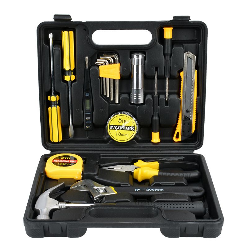 18pcs Tools Set General Household Hand Tool Kit with Plastic Toolbox Storage Case for Handyman Home Maintenance Car repair