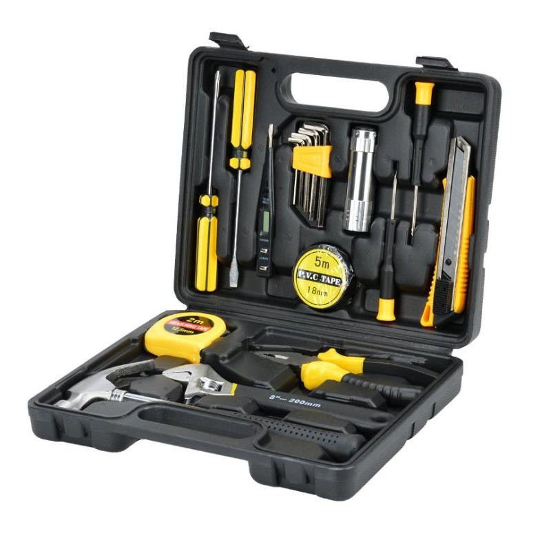 18pcs Tools Set General Household Hand Tool Kit with Plastic Toolbox Storage Case for Handyman Home Maintenance Car repair
