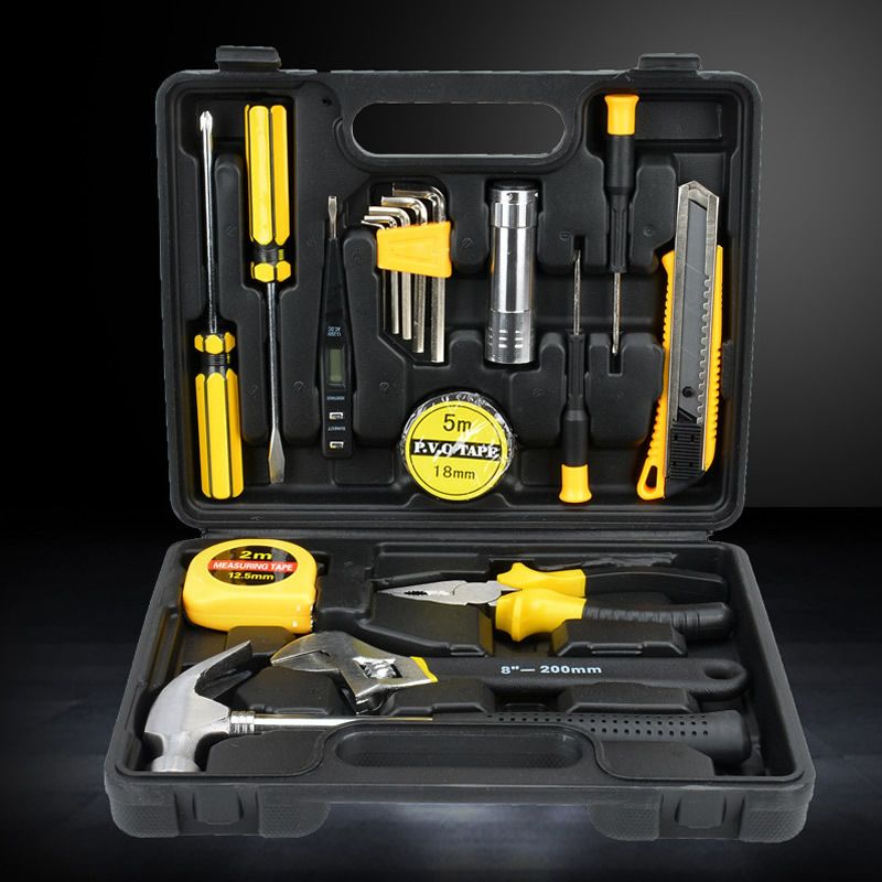 18pcs Tools Set General Household Hand Tool Kit with Plastic Toolbox Storage Case for Handyman Home Maintenance Car repair