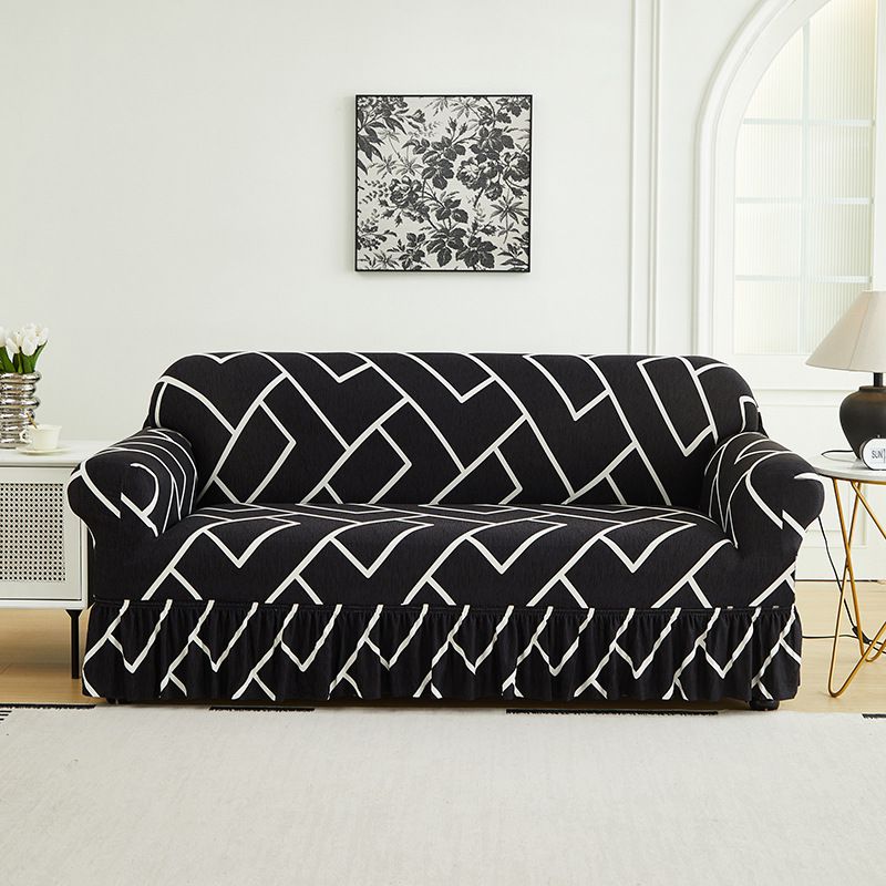 1pc Geometric Patterns Prints Sofa Cover with Ruffled Skirt Full Coverage Elastic Sofa Slipcover in the Living Room High Stretch Corner Sofa Covers