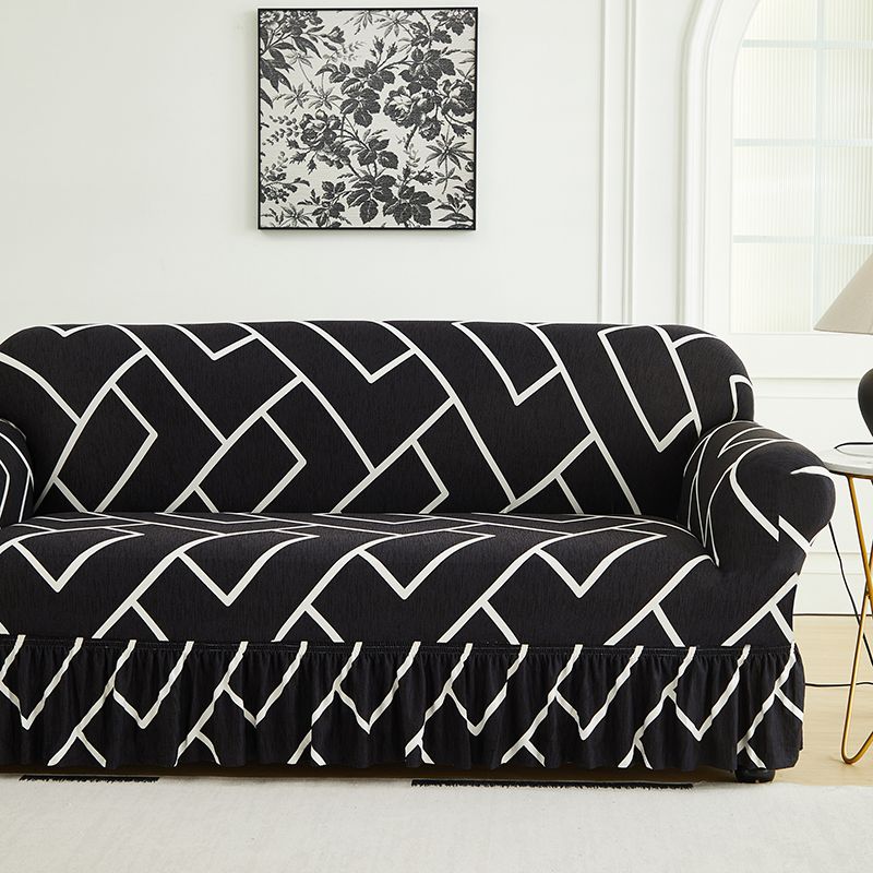 1pc Geometric Patterns Prints Sofa Cover with Ruffled Skirt Full Coverage Elastic Sofa Slipcover in the Living Room High Stretch Corner Sofa Covers
