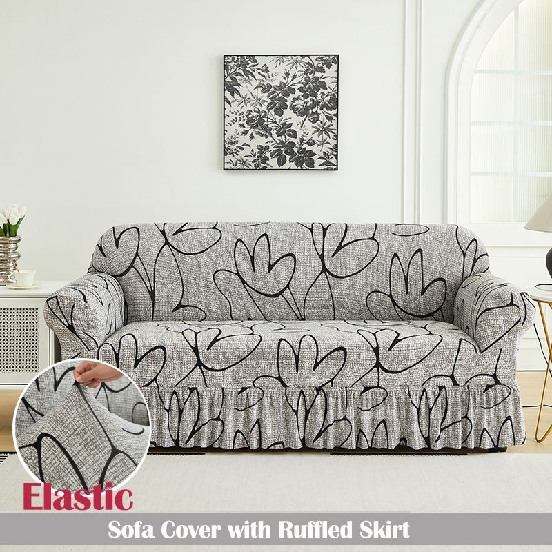 1pc Gray Sofa Covers With Skirt for Living Room Stretch Slipcover Armchair Couch Cover Corner Furniture Protector