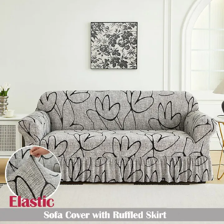 1pc Gray Sofa Covers With Skirt for Living Room Stretch Slipcover Armchair Couch Cover Corner Furniture Protector