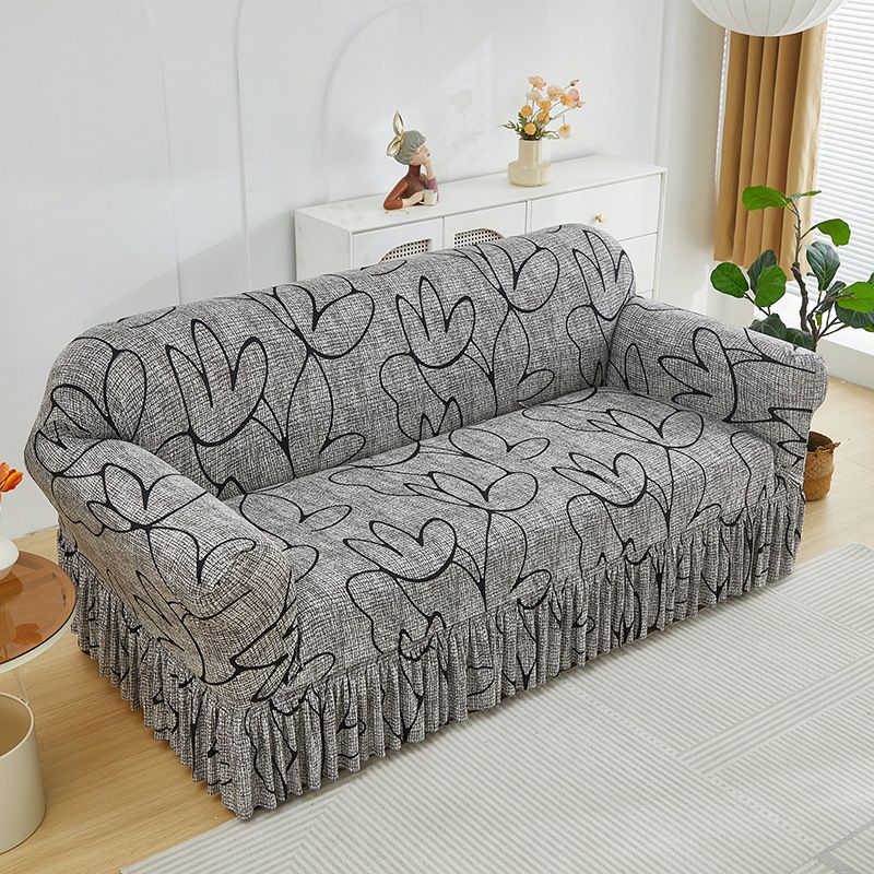 1pc Gray Sofa Covers With Skirt for Living Room Stretch Slipcover Armchair Couch Cover Corner Furniture Protector