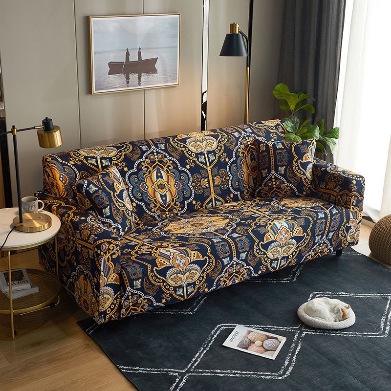 1pc Black Gold Ethnic Sofa Covers for Living Room Stretch Slipcover Armchair Couch Cover Corner