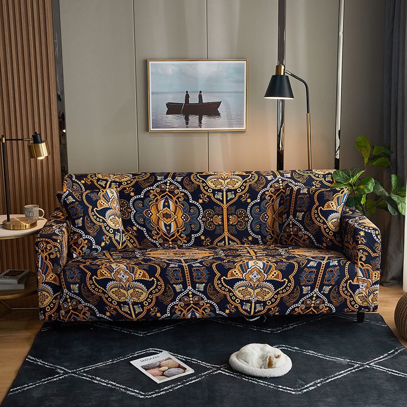 1pc Black Gold Ethnic Sofa Covers for Living Room Stretch Slipcover Armchair Couch Cover Corner