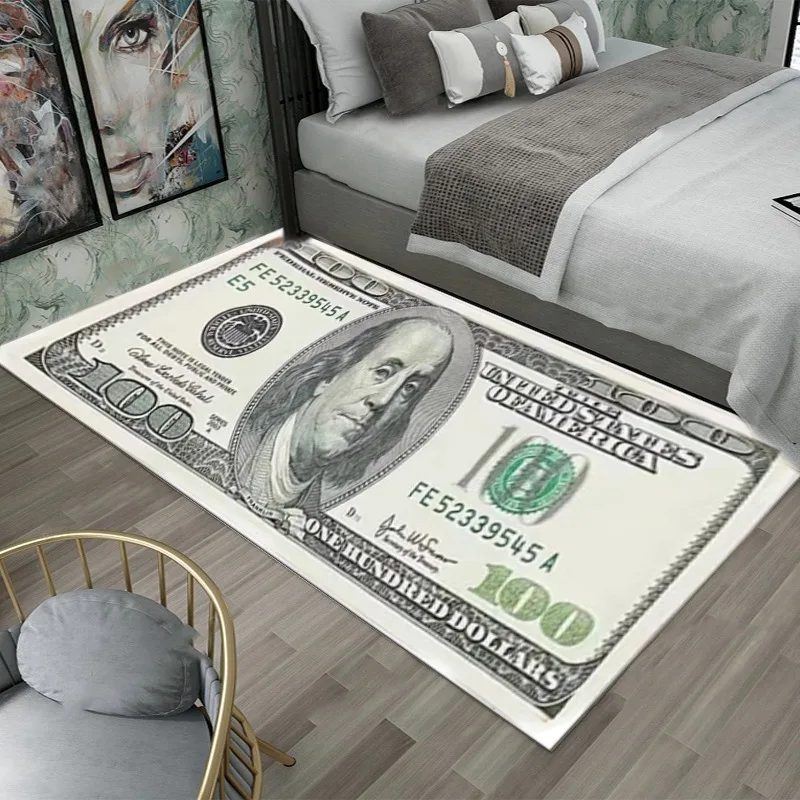 1pc 100 US Dollar Crystal Velvet Carpets Household Bedroom Bedside Kicthen Living Room Rugs Coffee Table Sofa Foyer Door Mats Money Rugs
