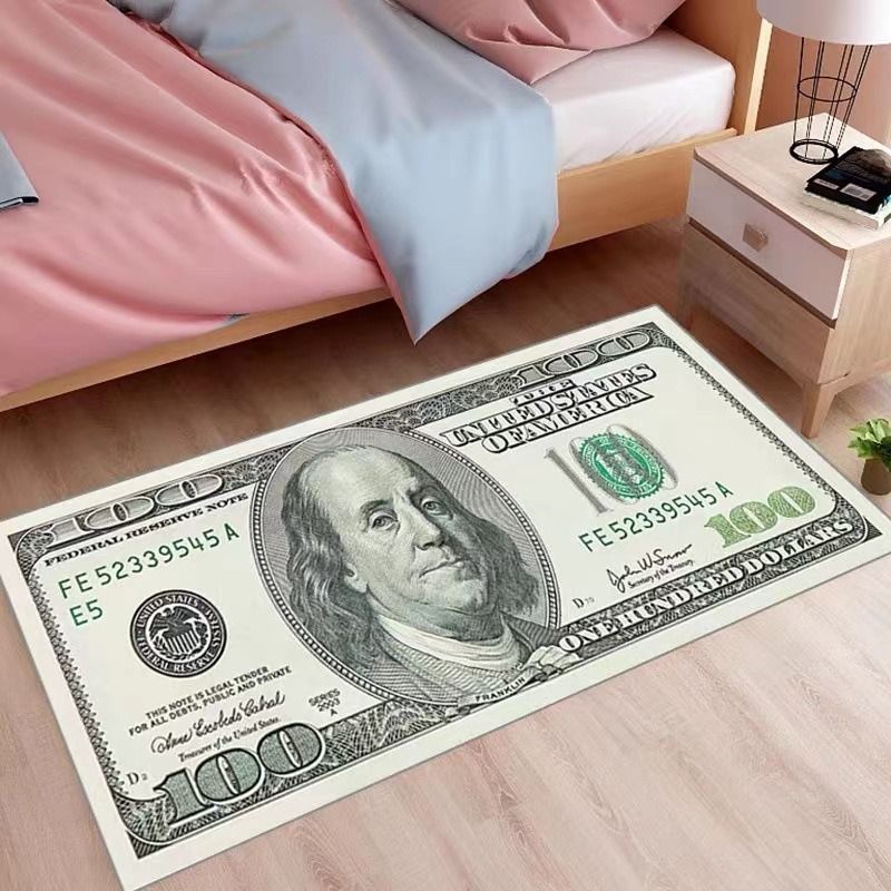 1pc 100 US Dollar Crystal Velvet Carpets Household Bedroom Bedside Kicthen Living Room Rugs Coffee Table Sofa Foyer Door Mats Money Rugs