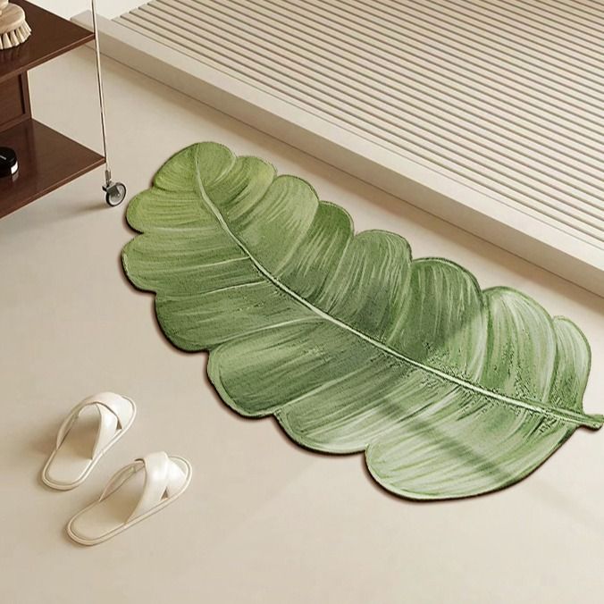 Green Leaf Bathroom Mat Super Absorbent Diatom Mud Carpet Non Slip Area Rugs for Home Living Room