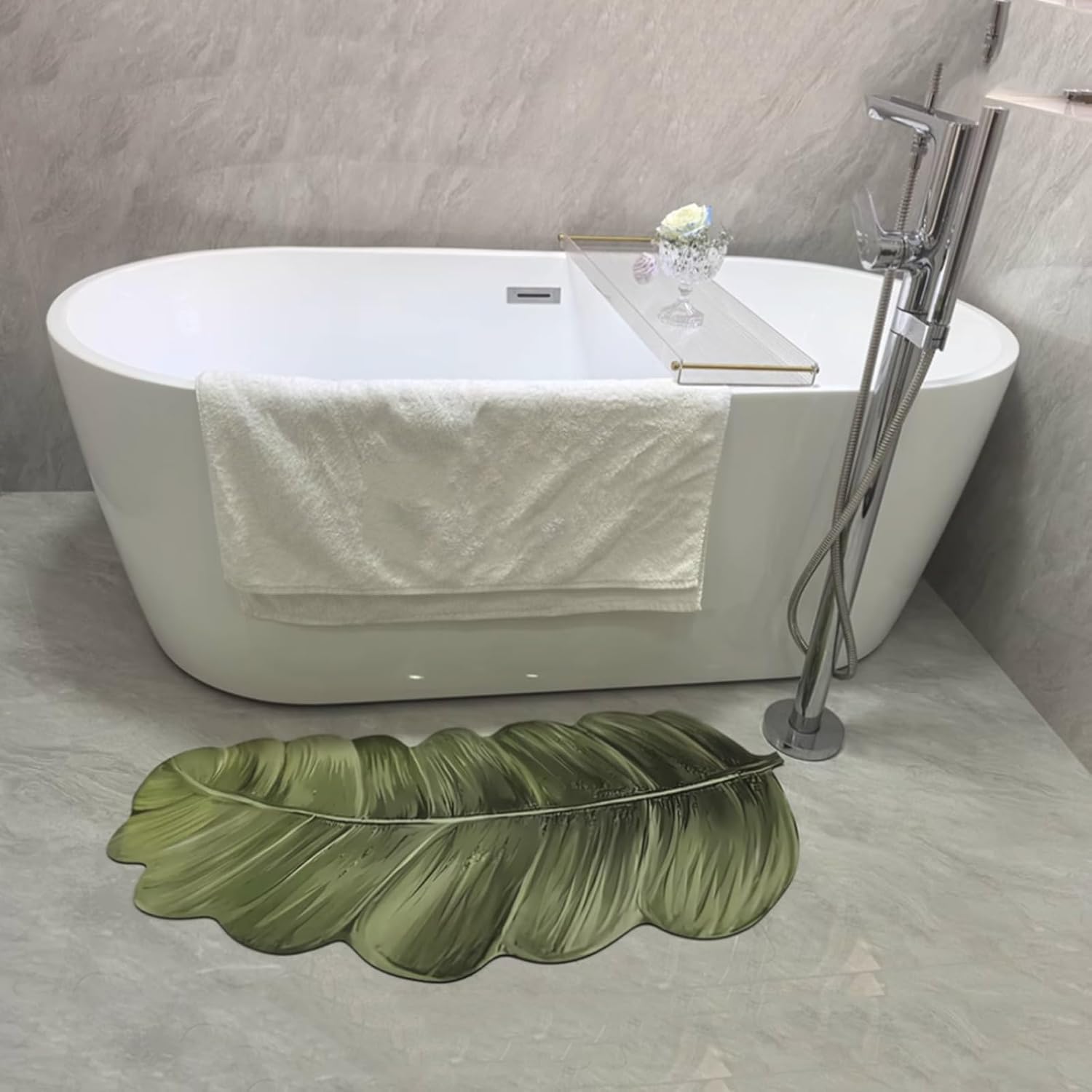 Green Leaf Bathroom Mat Super Absorbent Diatom Mud Carpet Non Slip Area Rugs for Home Living Room
