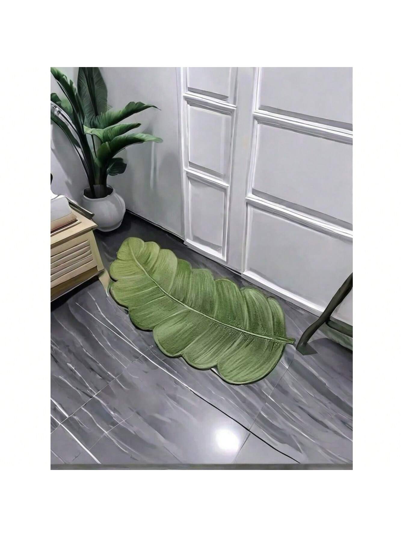 Green Leaf Bathroom Mat Super Absorbent Diatom Mud Carpet Non Slip Area Rugs for Home Living Room