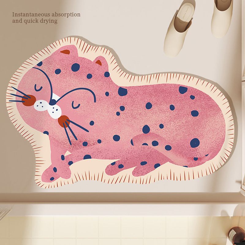 1pc Cute Pink Cat Diatomite Bath Mat Bathroom Carpet Quick Dry Non-Slip Foot Floor Mats Super Absorbent Shower Pad Toilet Rug