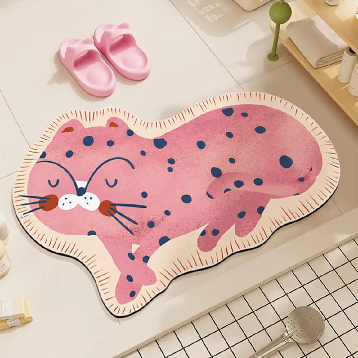 1pc Cute Pink Cat Diatomite Bath Mat Bathroom Carpet Quick Dry Non-Slip Foot Floor Mats Super Absorbent Shower Pad Toilet Rug