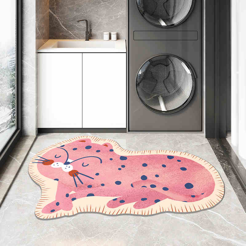 1pc Cute Pink Cat Diatomite Bath Mat Bathroom Carpet Quick Dry Non-Slip Foot Floor Mats Super Absorbent Shower Pad Toilet Rug