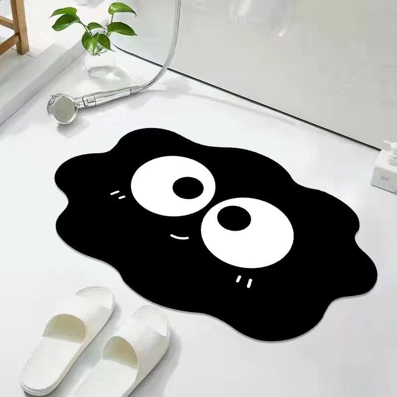 1pc Black Cartoon Bathroom Non-slip Diatom Mud Super Absorbent Bath Mat Quick-drying Easy to Clean Kitchen Rugs Shower Rugs Carpets