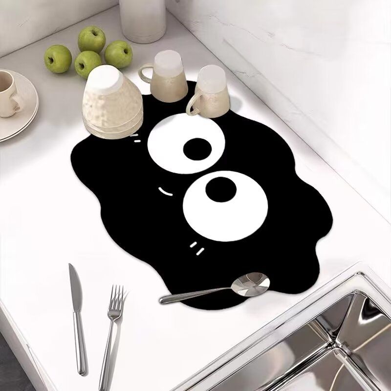 1pc Black Cartoon Bathroom Non-slip Diatom Mud Super Absorbent Bath Mat Quick-drying Easy to Clean Kitchen Rugs Shower Rugs Carpets